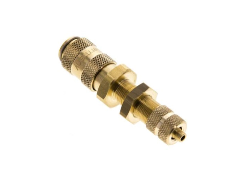 Kupplungsdose 3 mm mit Schottgewinde M 7x0,5 und Überwurfmutter NW 2,7 Messing vernickelt