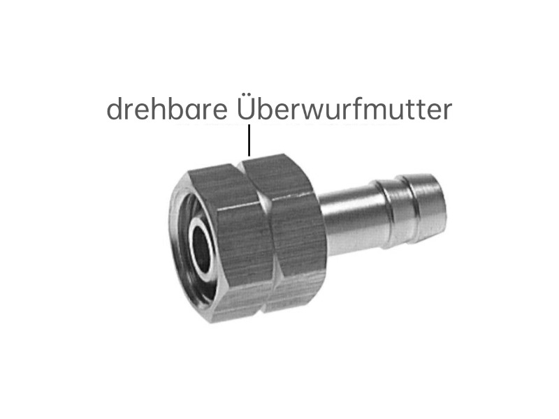 Schlauchtülle mit drehbarer ÜWM Linksgewinde G 3/8" - 6mm Edelstahl 