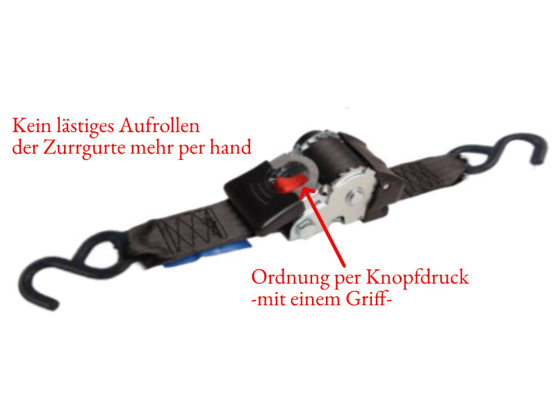 Zurrgurt 1-teilig 25mm 1,8m LC 300/600 daN dautomatischer Aufrollmechanismus mit S-Haken 