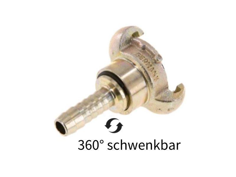Kompressorkupplung DN 15 Schlauch ID 19mm Klauenweite 42mm drehbar Dichtung NBR Temp.Verzinkt
