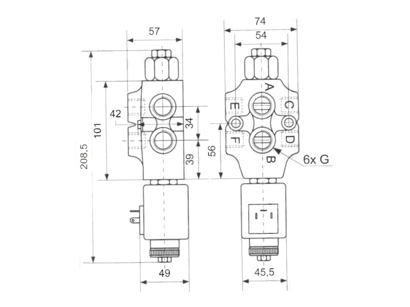 6/2-Wege Eletromagnetventil 12 V DC Durchfluss 25 l/min IG G 1/4"