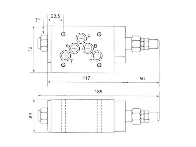 Vorgesteuertes Druckminderungsventil NG 10 DF 80 l/min EB 8-140 bar Schaltsymbol I