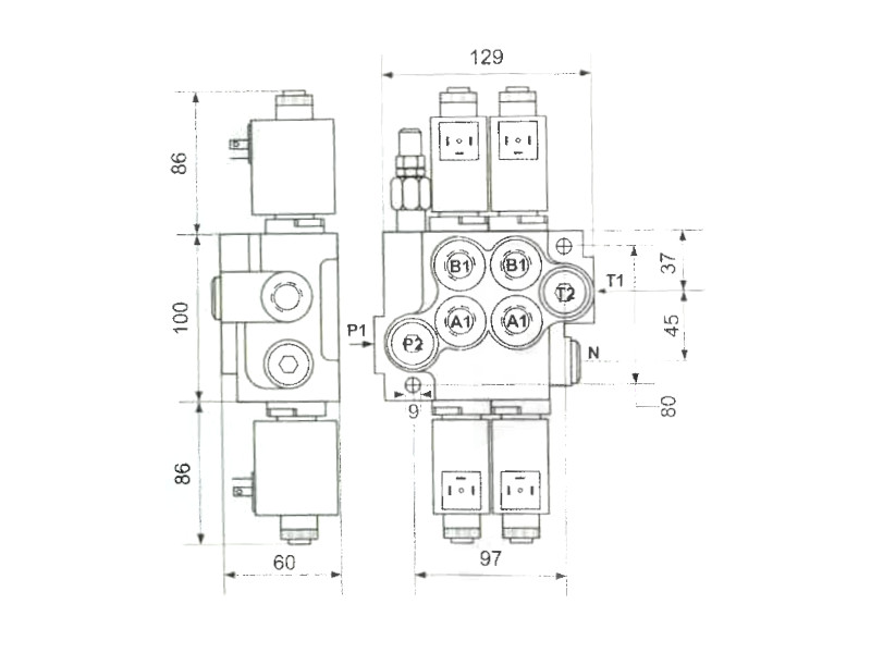 Elektrisches Monoblockventil 50 Liter 24 V DC Kolbentyp: AAAAAAA Sectionen: 7