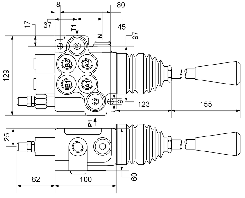 Handhebelventil mit Kreuzsteuerung 40L Joystickventil V3