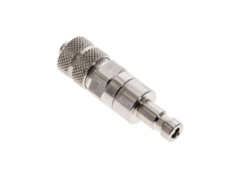 Kupplungsstecker beidseitig absperrend mit Überwurfmutter 6x4mm NW 2,7 Messing vernickelt
