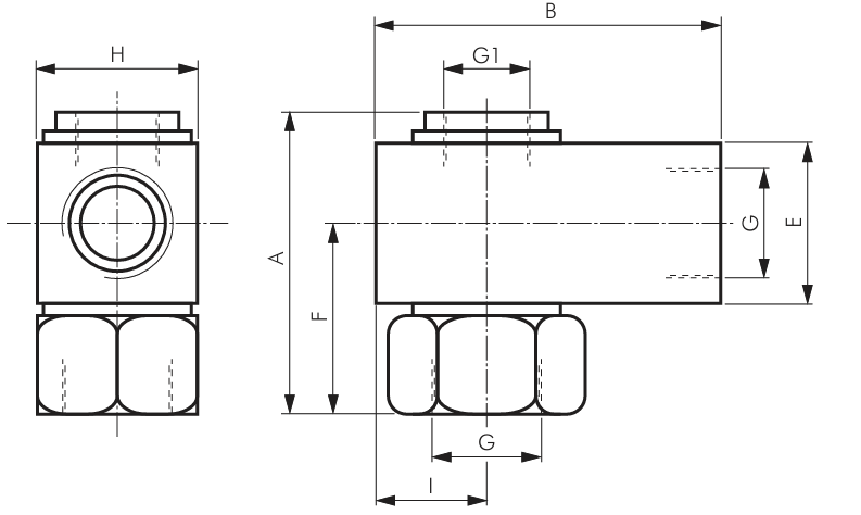 Drehverschraubung 1-fach IG G 3/8"  - IG G 1/8" - IG G 3/8" für Vakuum