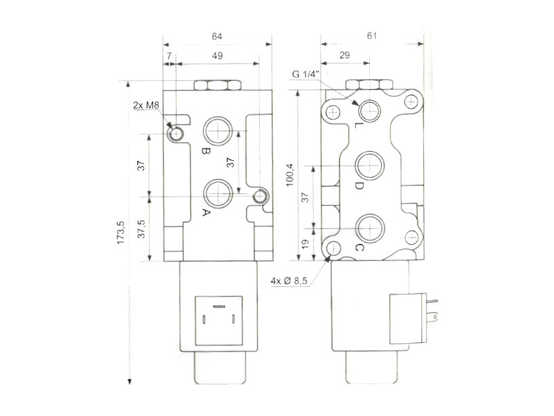 6/2-Wege Eletromagnetventil 24 V DC Durchfluss 50 l/min IG G 3/8"