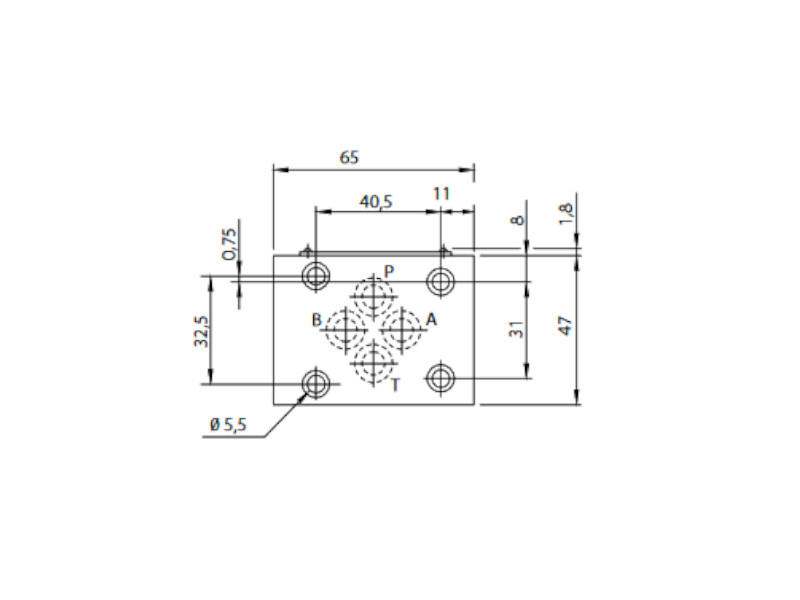 Umlenkplatte für Cetop Ventil NG 10 P-B, T-A 