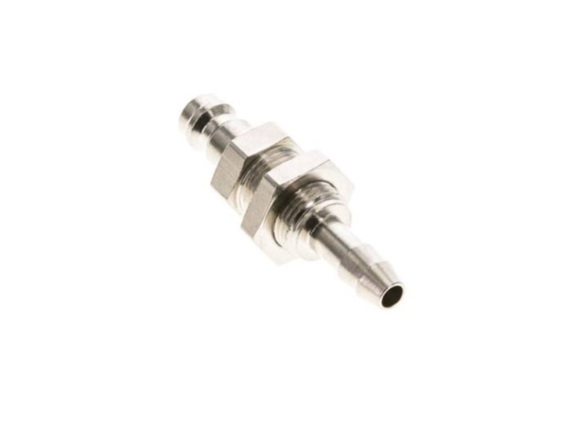 Kupplungsstecker mit Schlauchtülle 6 mm und Schottgewinde M 12x1 NW 5 Messing vernickelt