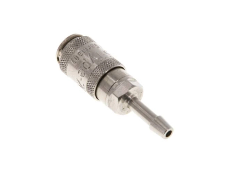 Kupplungsdose für Stecker beidseitig absperrend mit Schlauchtülle 3 mm NW 2,7 Messing vernickelt