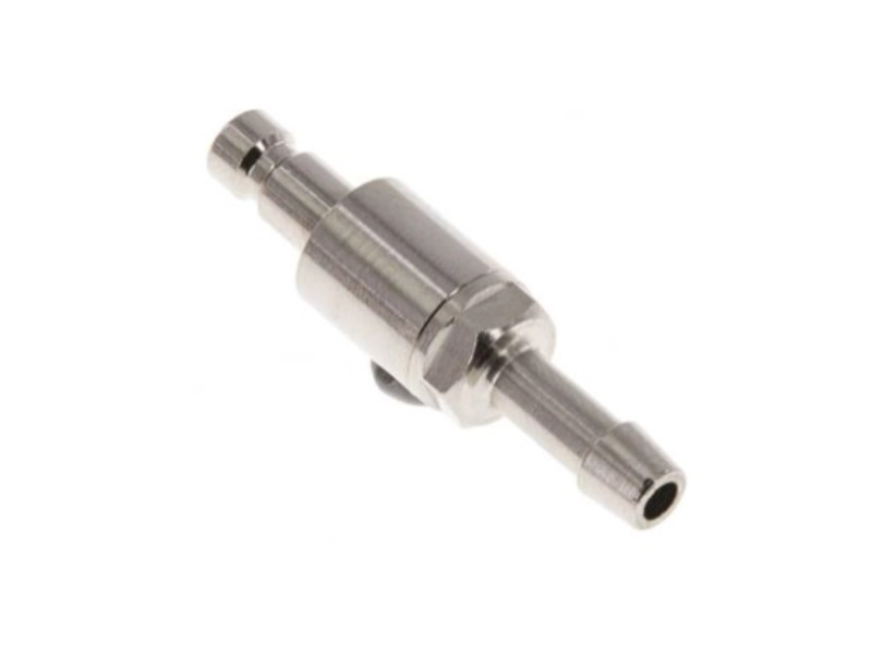 Kupplungsstecker beidseitig absperrend mit Schlauchtülle 4 mm NW 2,7 Messing vernickelt