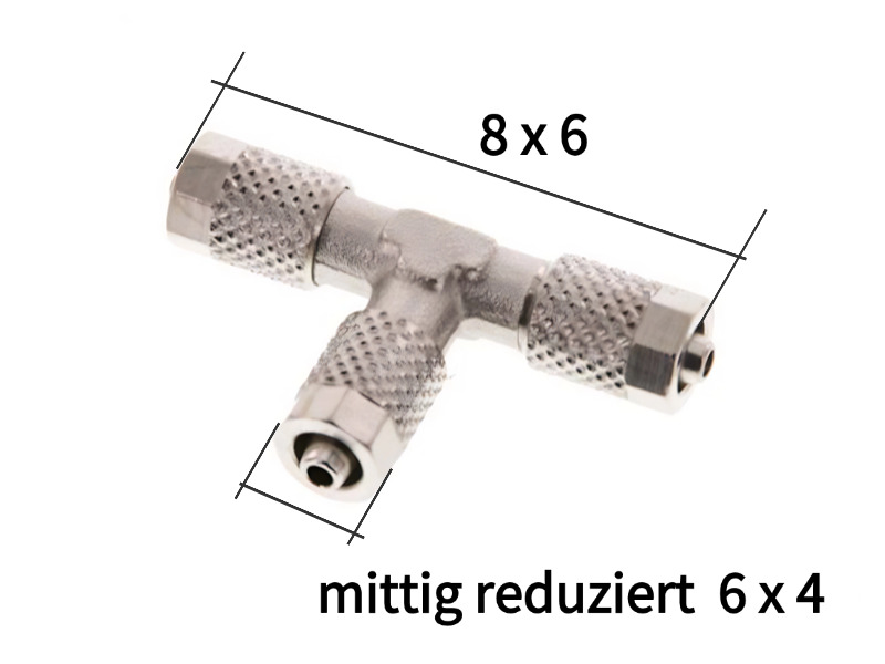 CK T-Verschraubung 8x6 mm mittig reduziert 6x4 mm Messing vernickelt