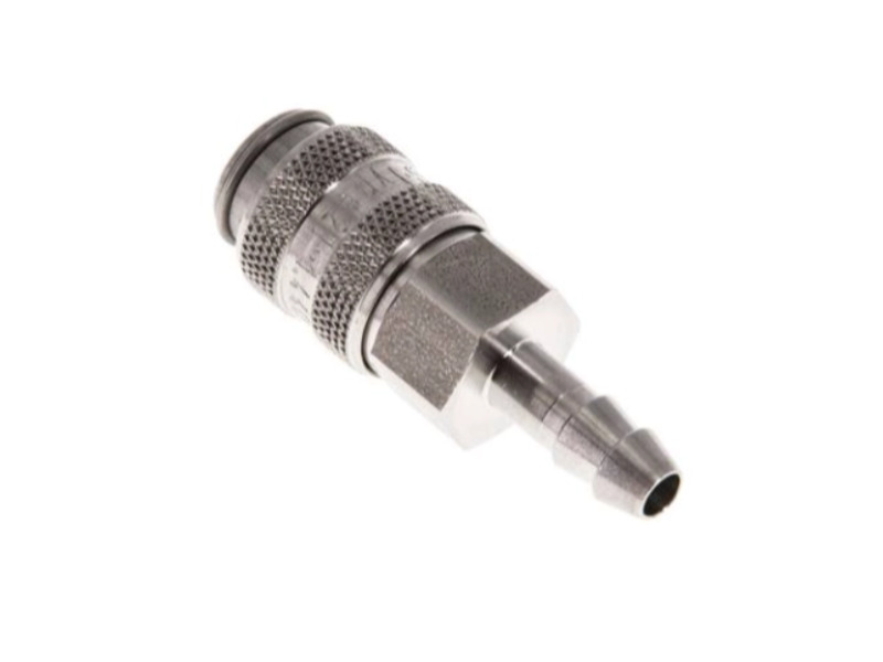 Kupplungsdose für Stecker beidseitig absperrend mit Schlauchtülle 4 mm NW 5 Edelstahl 1.4404