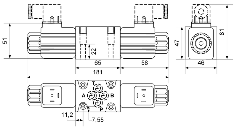 4/3-Wege Cetop Ventil NG 06 Nennspannung 230 V DC Kolbentyp S2