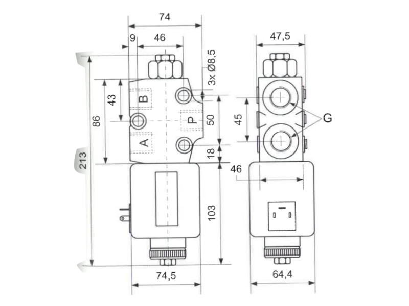 3/2-Wege Eletromagnetventil 12 V DC Durchfluss 60 l/min IG G 1/2"