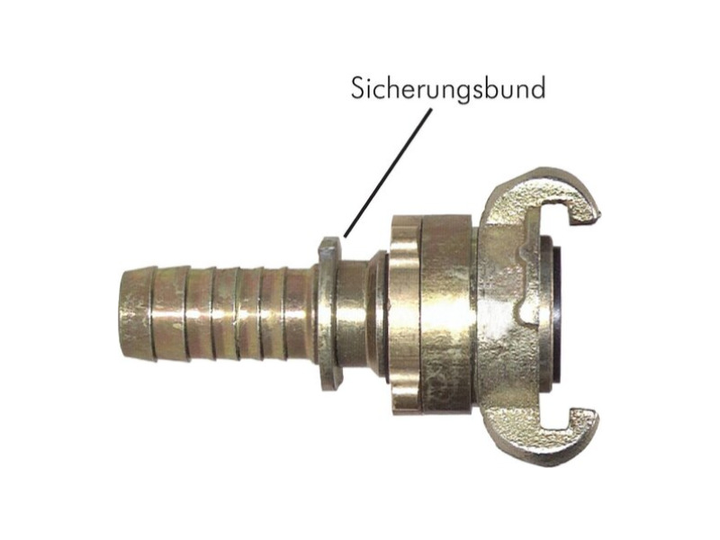 Kompressorkupplung DN 15 Schlauch ID19mm m.Sicherungsbund Klauenweite 42mm Dichtung NBR Temper verz.