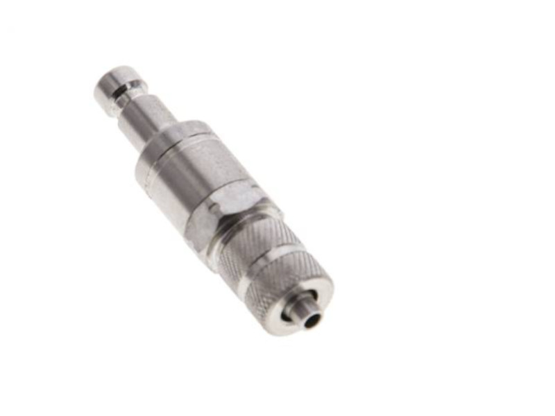 Kupplungsstecker beidseitig absperrend mit Überwurfmutter 4,3x3mm NW 2,7 Edelstahl 1.4404