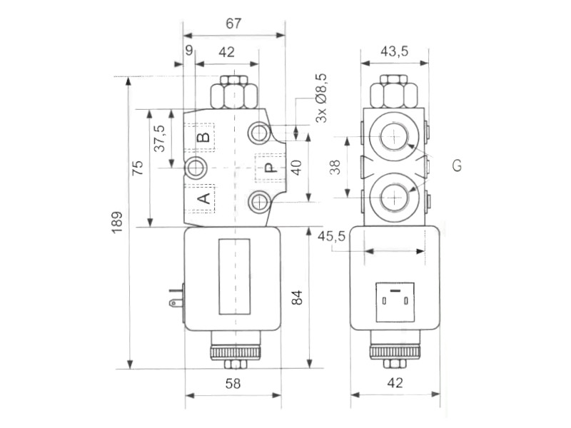 3/2-Wege Eletromagnetventil 24 V DC Durchfluss 30 l/min IG G 3/8"