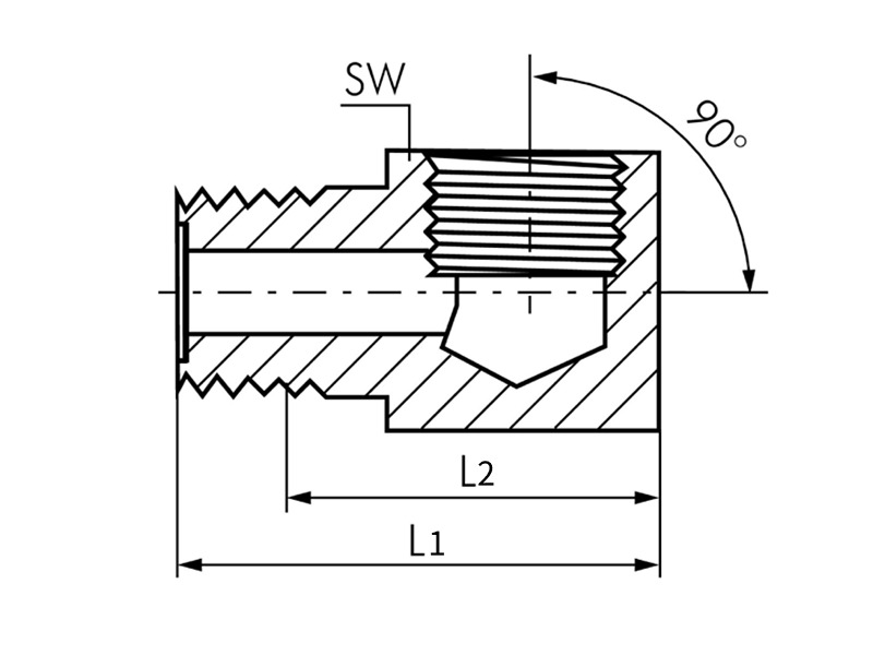 Winkelstück 90° AG M 8x1 kegelig - IG M 8x1 SW 12 L1-23mm L2-19mm