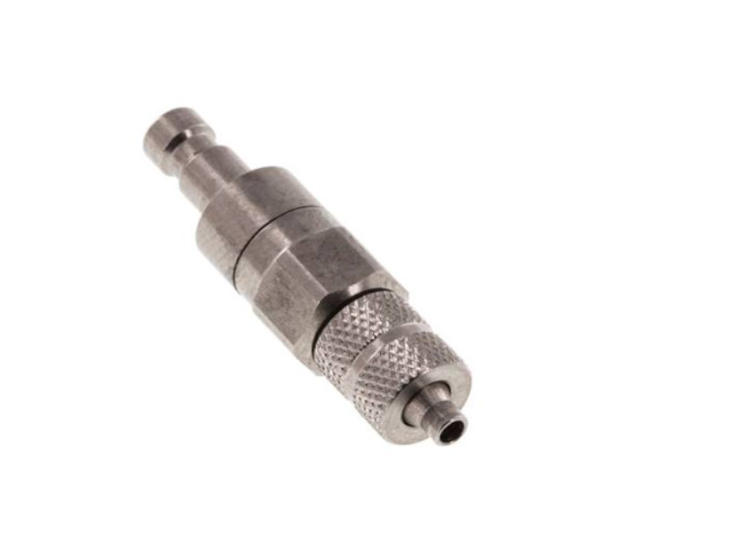 Kupplungsstecker beidseitig absperrend mit Überwurfmutter 6x4mm NW 2,7 Edelstahl 1.4305