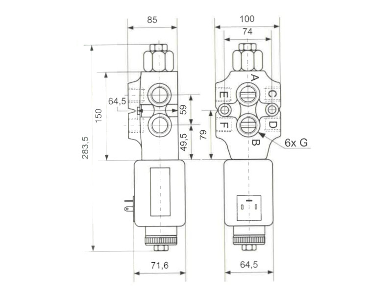 6/2-Wege Eletromagnetventil 12 V DC Durchfluss 90 l/min IG G 1/2"