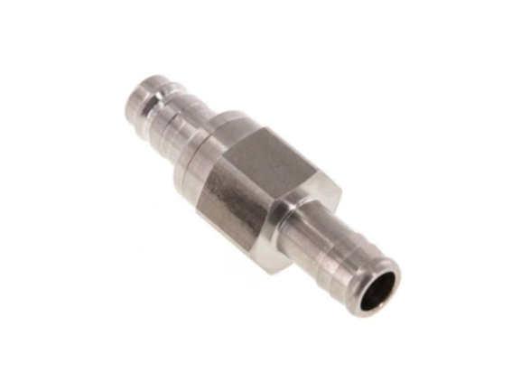 Kupplungsstecker beidseits absperrend mit Schlauchtülle 10 mm NW 10 Edelstahl 1,4305