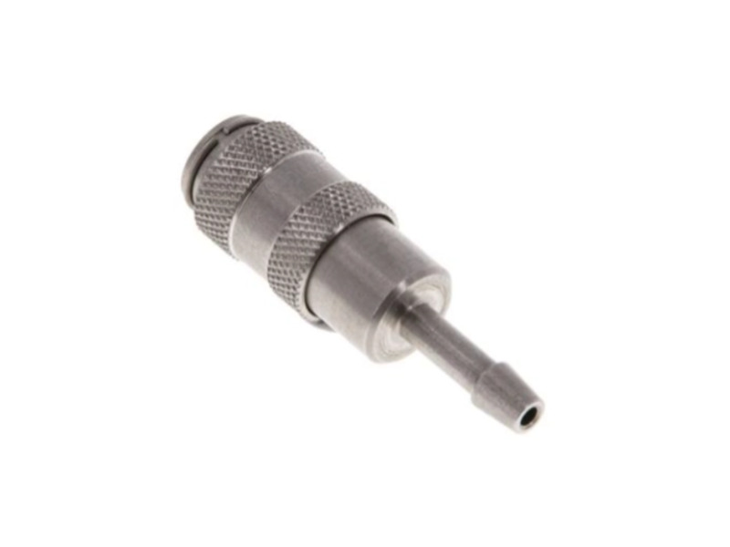 Kupplungsdose für Stecker beidseitig absperrend mit Schlauchtülle 4 mm NW 2,7 Edelstahl 1.4305
