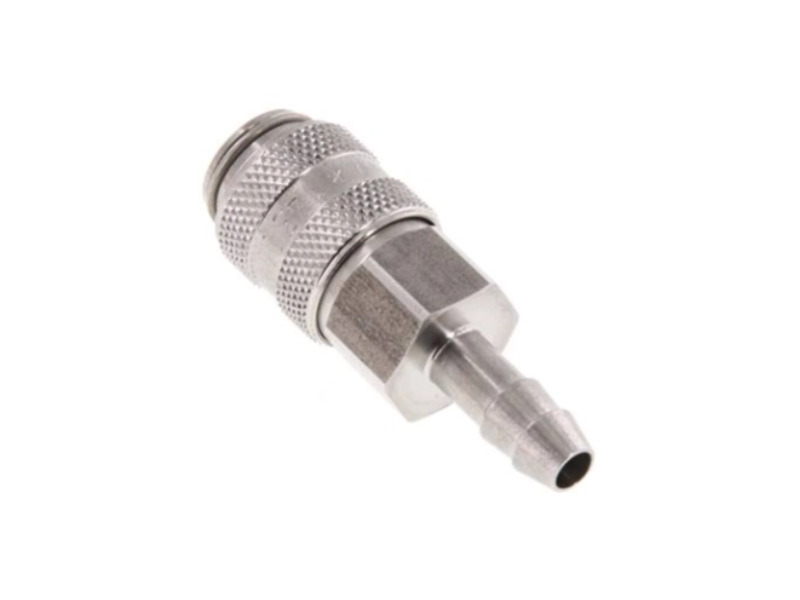 Kupplungsdose für Stecker beidseitig absperrend mit Schlauchtülle 9 mm NW 5 Edelstahl 1.4305